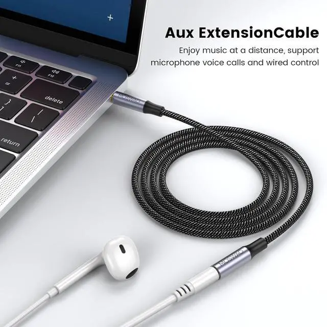 Alt view image 3 of 7 - 6.6FT/2Meter 3.5mm Male to Female Extension Cable with Microphone Stereo Audio Adapter Nylon Braided Compatible for Home/Car Stereos Smartphones Headphones Tablets Media Players and More