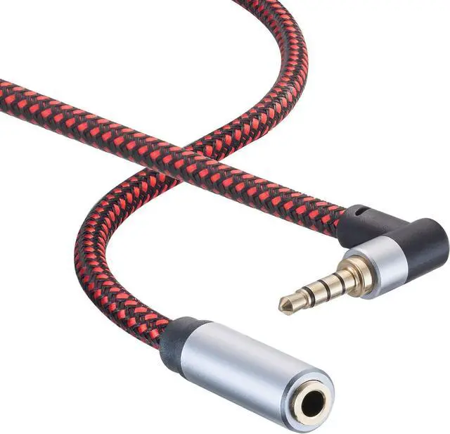 Alt view image 2 of 7 - Audio Mic Extension Cable 3Ft 90 Degree TRRS 3.5mm Aux Headphone Extender 4-Pole Jack Plug Extension Lead Stereo Male to Female Braided Cord for Headset Laptop Phone Car PS4 and More (3Ft)