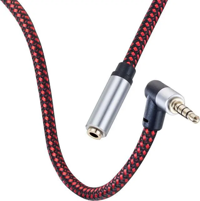Alt view image 3 of 7 - Audio Mic Extension Cable 3Ft 90 Degree TRRS 3.5mm Aux Headphone Extender 4-Pole Jack Plug Extension Lead Stereo Male to Female Braided Cord for Headset Laptop Phone Car PS4 and More (3Ft)