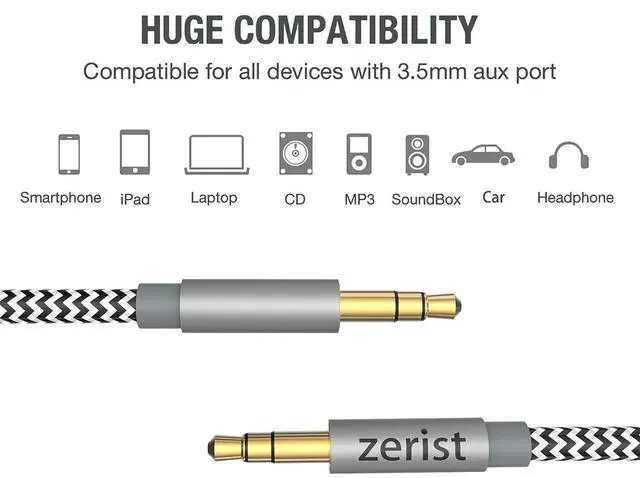 Alt view image 2 of 5 - 3.5mm Stereo Audio Cable Extension Male to Male Nylon Braided 10ft/3m Tangle-Free AUX Cable for Headphones iPods iPhones iPads Home/Car Stereos and More (Black)