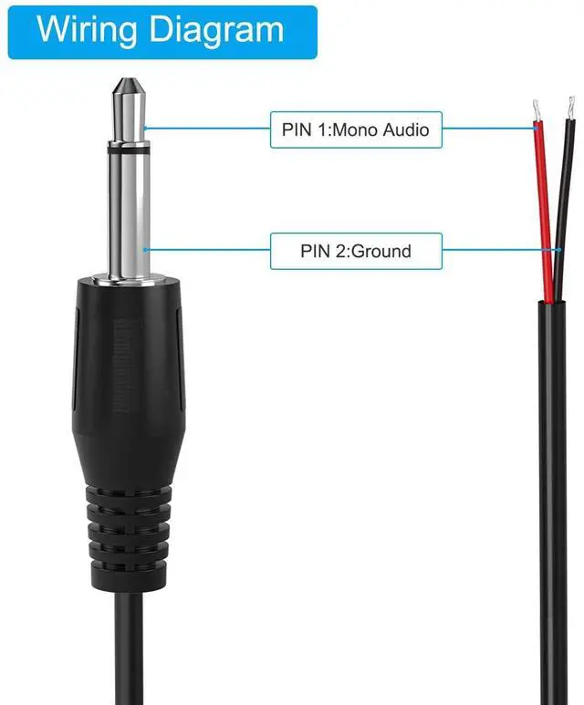 Alt view image 2 of 3 - Replacement 3.5mm Male Jack to Bare Wire Open End TS 2 Pole Mono 1/8 3.5mm Jack Plug Connector AUX Audio Cable for Scanner Speaker PA Horns Morse Key Cooling Fans Power amp Repair