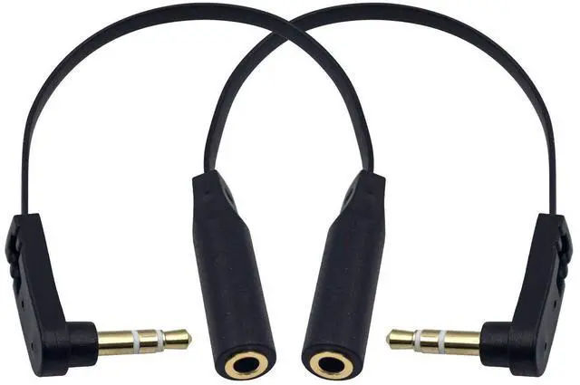Main image of 3.5mm Headphone Extension Cable 2-Pack 3.5mm Aux Extension Cable Flat Right Angle 1/8 inch Male to Female Audio Stereo Short Cable for Phones Speakers PS4 Headset & More 6.8inch