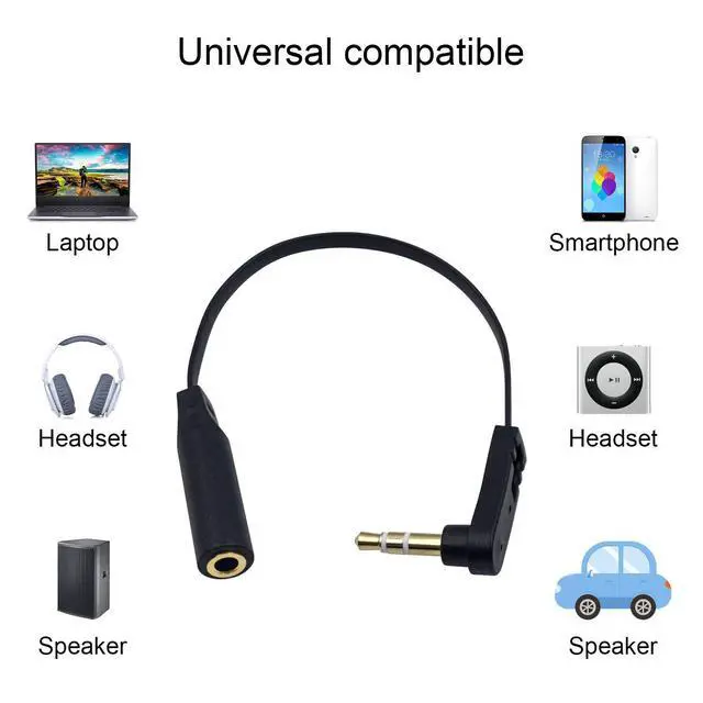 Alt view image 5 of 7 - 3.5mm Headphone Extension Cable 2-Pack 3.5mm Aux Extension Cable Flat Right Angle 1/8 inch Male to Female Audio Stereo Short Cable for Phones Speakers PS4 Headset & More 6.8inch