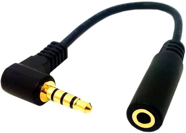 Main image of 4 Pole 3.5mm 90 Degree Right Angle Audio Cable Male to 3.5mm Female Aux Cord TRRS Stereo Audio Cable Headset Extension Cable Support Mic 12 inch