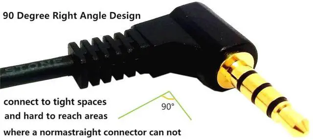Alt view image 3 of 6 - 4 Pole 3.5mm 90 Degree Right Angle Audio Cable Male to 3.5mm Female Aux Cord TRRS Stereo Audio Cable Headset Extension Cable Support Mic 12 inch