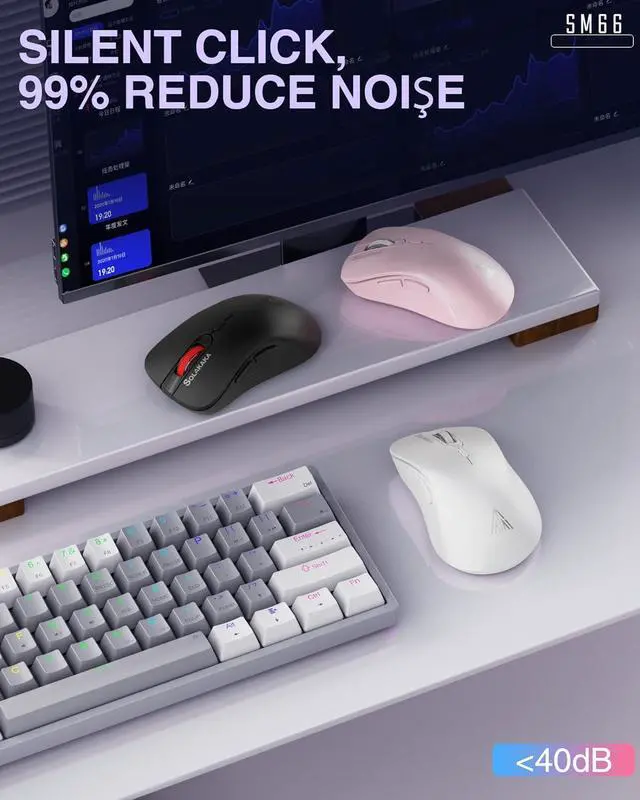 Alt view image 5 of 7 - SM66 White Silent Dual Mode 2.4GHz Wireless Mouse, Adjustable 4200 DPI,Rechargeable Computer Mouse Wireless Office Mouse for PC Mac Laptop, Desktop