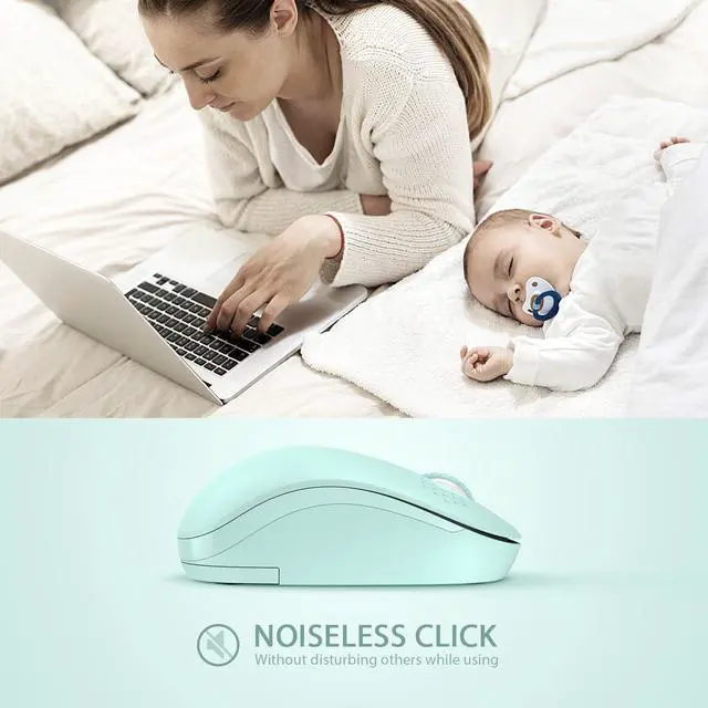 Alt view image 2 of 7 - Wireless Mouse 2.4G Noiseless Mouse with USB Receiver - Portable Computer Mice for PC Tablet Laptop with Windows System - Mint Green