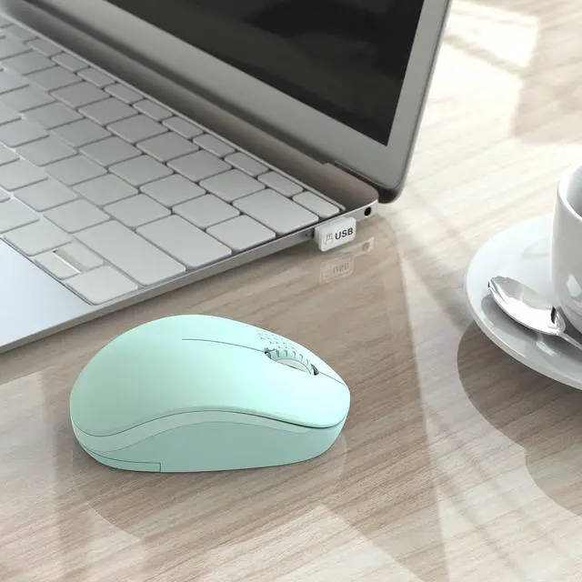 Alt view image 7 of 7 - Wireless Mouse 2.4G Noiseless Mouse with USB Receiver - Portable Computer Mice for PC Tablet Laptop with Windows System - Mint Green