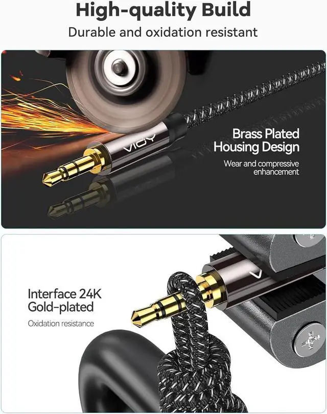 Alt view image 5 of 7 - Aux Cable (15ft) [Copper Shell Hi-Fi Sound] 3.5mm Male to Male Braided Auxiliary Cord Compatible with Headphone Smartphone Home/Car Stereo Speaker Echo & More