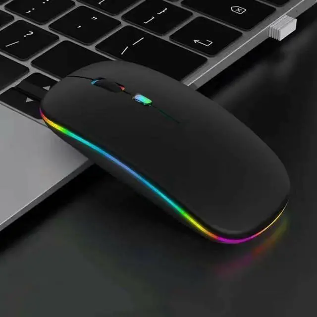 Alt view image 2 of 7 - Wireless Bluetooth Mouse LED Dual Mode Rechargeable Silent Slim Laptop Mouse Portable(BT5.2+USB Receiver) Dual Mode Computer Mice for Laptop Desktop Computer ipad Tablet Phone TV (Black)