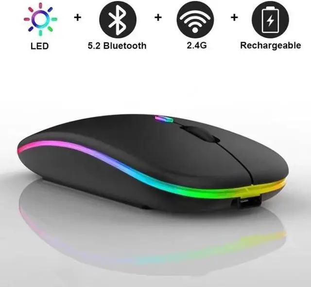 Alt view image 3 of 7 - Wireless Bluetooth Mouse LED Dual Mode Rechargeable Silent Slim Laptop Mouse Portable(BT5.2+USB Receiver) Dual Mode Computer Mice for Laptop Desktop Computer ipad Tablet Phone TV (Black)