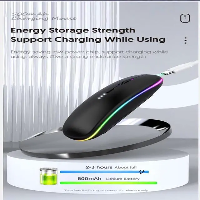 Alt view image 6 of 7 - Wireless Bluetooth Mouse LED Dual Mode Rechargeable Silent Slim Laptop Mouse Portable(BT5.2+USB Receiver) Dual Mode Computer Mice for Laptop Desktop Computer ipad Tablet Phone TV (Black)