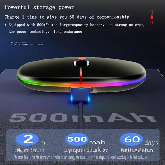 Alt view image 7 of 7 - Wireless Bluetooth Mouse LED Dual Mode Rechargeable Silent Slim Laptop Mouse Portable(BT5.2+USB Receiver) Dual Mode Computer Mice for Laptop Desktop Computer ipad Tablet Phone TV (Black)