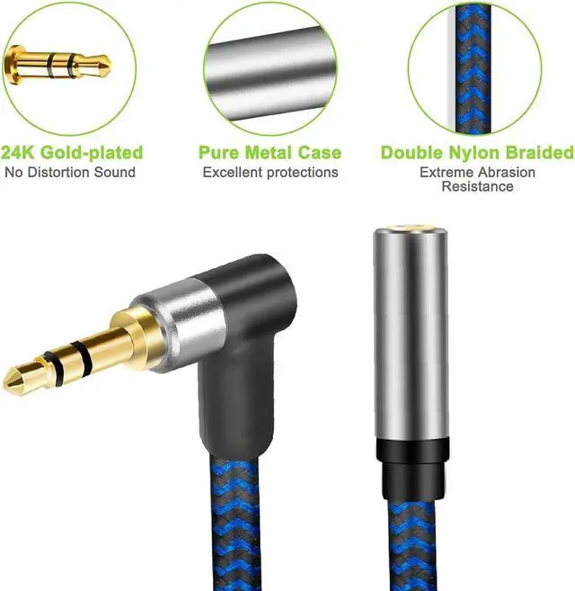 Alt view image 3 of 7 - 3.5mm Male to Female Extension Stereo Audio Extension Cable 3FT Cotton-Braided Audio Extension Cable Stereo Jack Cord for Phones Headphones Speakers Tablets PCs and More