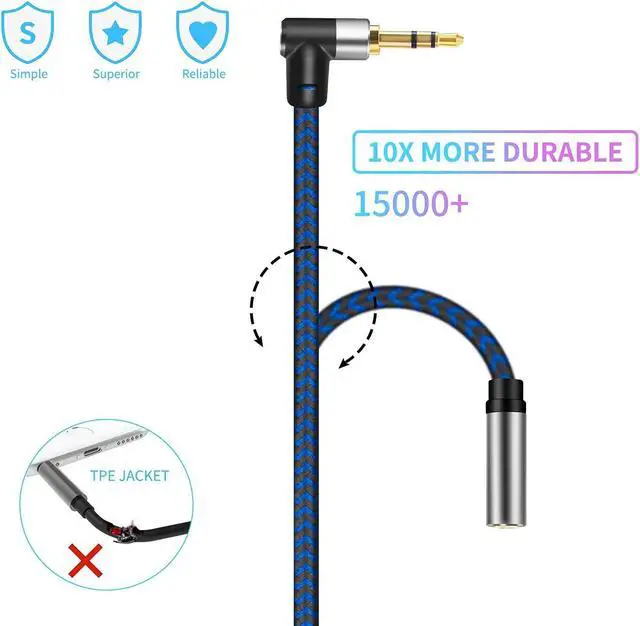 Alt view image 4 of 7 - 3.5mm Male to Female Extension Stereo Audio Extension Cable 3FT Cotton-Braided Audio Extension Cable Stereo Jack Cord for Phones Headphones Speakers Tablets PCs and More