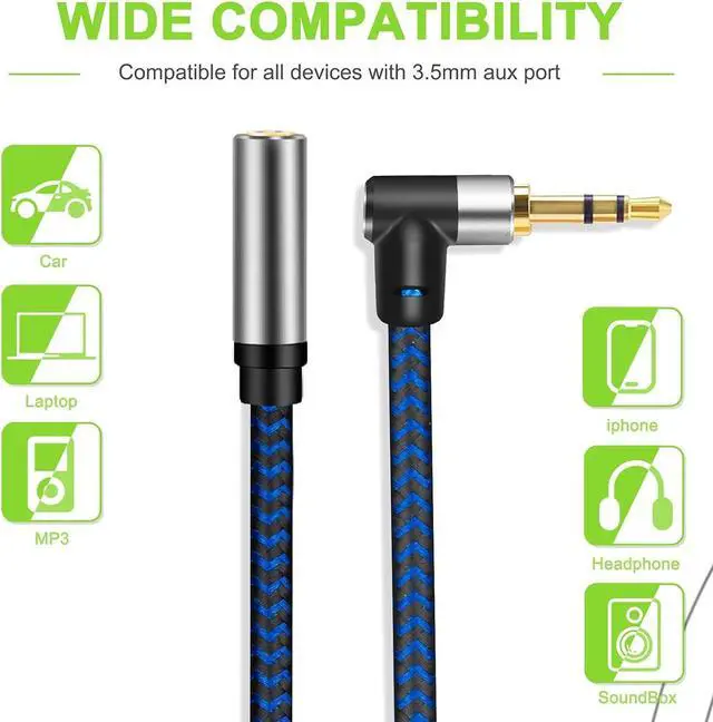 Alt view image 2 of 7 - 3.5mm Male to Female Extension Stereo Audio Extension Cable 3FT Cotton-Braided Audio Extension Cable Stereo Jack Cord for Phones Headphones Speakers Tablets PCs and More