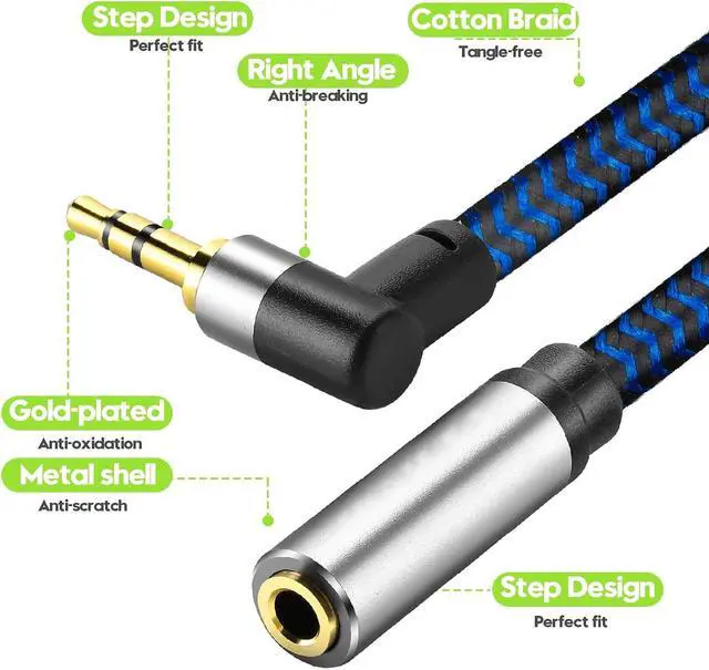 Alt view image 6 of 7 - 3.5mm Male to Female Extension Stereo Audio Extension Cable 3FT Cotton-Braided Audio Extension Cable Stereo Jack Cord for Phones Headphones Speakers Tablets PCs and More