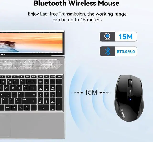 Alt view image 3 of 7 - TECKNET Bluetooth Mouse, 4800 DPI Computer Mouse, 2-Year Battery Wireless Mouse 6 Adjustable DPI, 6 Buttons Compatible with Laptop/Windows/Computer