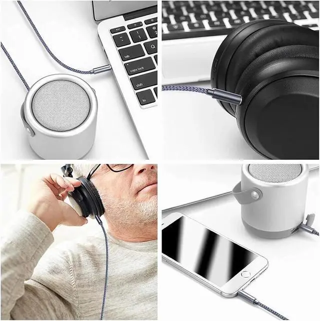 Alt view image 5 of 7 - 3.5mm Nylon Braided Aux Cable (3.3ft/1m) - Male to Male Audio Auxiliary Cord for Headphones Car Home Stereos Speaker iPhone iPad iPod Echo - Gray