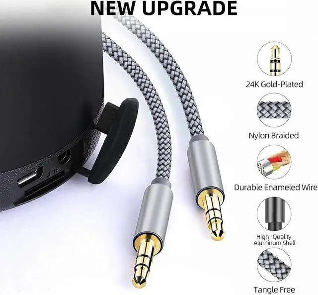 Alt view image 6 of 7 - 3.5mm Nylon Braided Aux Cable (3.3ft/1m) - Male to Male Audio Auxiliary Cord for Headphones Car Home Stereos Speaker iPhone iPad iPod Echo - Gray