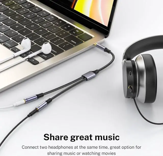 Alt view image 3 of 6 - Headphone Mic Splitter 3.5mm Headset Y Adapter 2 Female to 1 Male 3.5mm Jack Cable Mic Audio Splitter Headset Splitter Cable with Separate Audio Microphone JacksDual Headphone Splitter