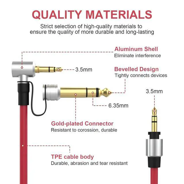 Alt view image 2 of 7 - Replacement 3.5mm to 3.5mm & 6.5mm Aux Auxiliary Audio Cable Headphone Extension Cord Compatible with Monster Beats Solo Pro Detox by Dr Dre Headphones (Red)