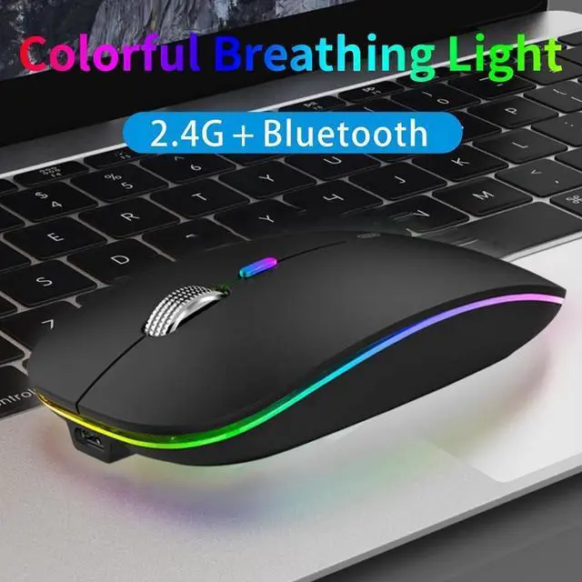Alt view image 2 of 7 - TENMOS Wireless Bluetooth Mouse, LED Slim Dual Mode (Bluetooth 5.1 + USB) 2.4GHz Rechargeable Silent Bluetooth Wireless Mouse with Type C Adapter for Laptop/Macbook/iPad OS 13 and above (Matte Black)