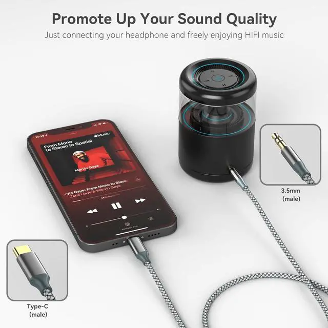 Alt view image 3 of 7 - USB C to 3.5mm Nylon Braided Aux Cable Type C to Male Adapter Stereo Extension Audio Cord for iPhone 16 Pro Max/16 Pro 15 Pro Max/15 Pro/15 Plus Galaxy S23/S22/S21 Ultra Pixel iPad Pro MacBook