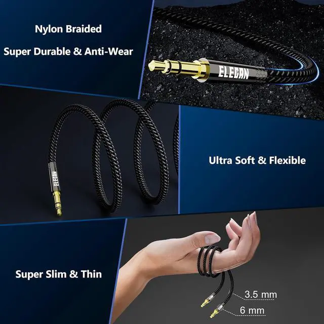 Alt view image 2 of 6 - 3.5mm AUX Cable 10 Ft/2 Pack (Hi-Fi Sound-Zinc Alloy Case-OD 3.5MM-Ultra Slim&Soft) Auxiliary Stereo Audio Cable Braided 1/8 inch 3.5 mm AUX Cord for Headphones Car Home Stereos Speaker Phones