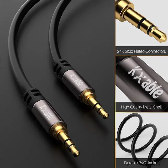 Alt view image 2 of 7 - 3.5mm Auxiliary Audio Stereo Cable 25 Feet Long Male to Male Aux Cord Gold Plated Connectors OFC Core Black Cable (with 5 pcs Cable Ties) - 25ft
