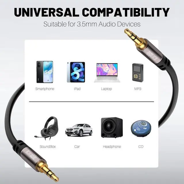 Alt view image 7 of 7 - 3.5mm Auxiliary Audio Stereo Cable 25 Feet Long Male to Male Aux Cord Gold Plated Connectors OFC Core Black Cable (with 5 pcs Cable Ties) - 25ft