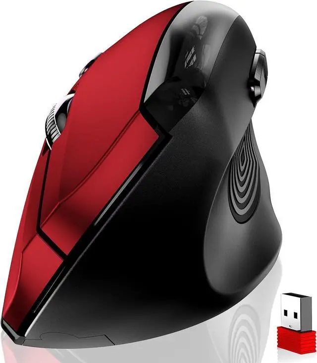 Main image of memzuoix Ergonomic Wireless Mouse, 2.4G Optical Cordless, 800/1200/1600 DPI, Vertical Computer Mouse for Laptop, Mac, PC, Desktop (Right Hand, Large) - Red