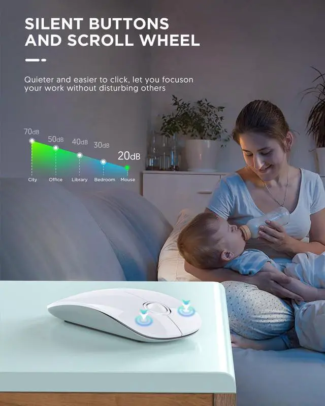 Alt view image 3 of 7 - Bluetooth Wireless Mouse - (BT5.1+USB) Slim Dual Mode Computer Mice with Quiet Click Low Power and 1600 DPI Portable Cordless for MacBook Laptop iPad Pro/Air Chromebook (White)