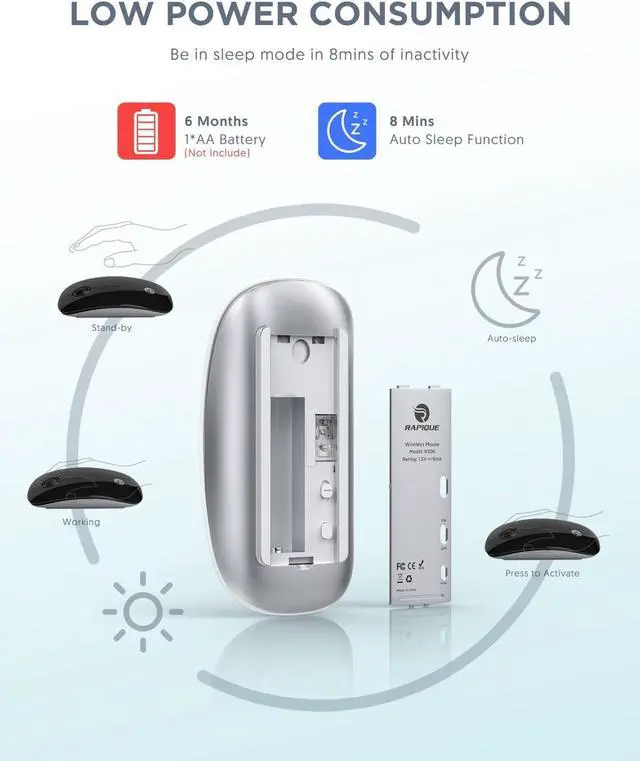 Alt view image 6 of 7 - Bluetooth Wireless Mouse - (BT5.1+USB) Slim Dual Mode Computer Mice with Quiet Click Low Power and 1600 DPI Portable Cordless for MacBook Laptop iPad Pro/Air Chromebook (White)