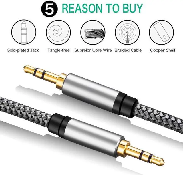 Alt view image 2 of 7 - 3.5mm Nylon Braided Aux Cable 25Ft Audio Auxiliary Input Adapter Male to Male Cord for Headphones Car Home Stereos Speaker iPhone iPad iPod & More(25Ft/8M Silver)