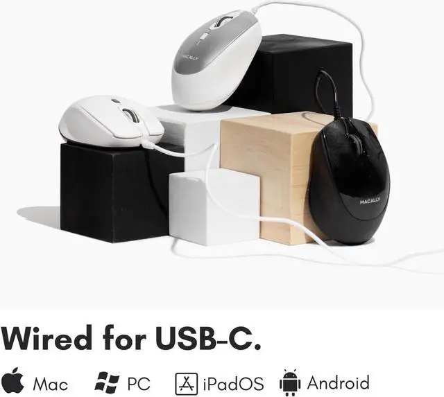 Alt view image 2 of 6 - Macally USB C Mouse Wired - Precise, Comfortable, and Quiet - Type C Mouse for Mac, MacBook Pro/Air, iMac, Apple iPad, Windows Computer PC, Laptop - USBC with 4 DPI Modes