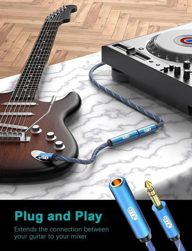 Alt view image 7 of 7 - 1/4 inch Extension Cable 6.35mm 1/4 inch Male to Female Stereo Headphone Guitar Extension Cable Cord Gold Plated Quarter inch Headphone Extension Cable (6.6FT/2M)