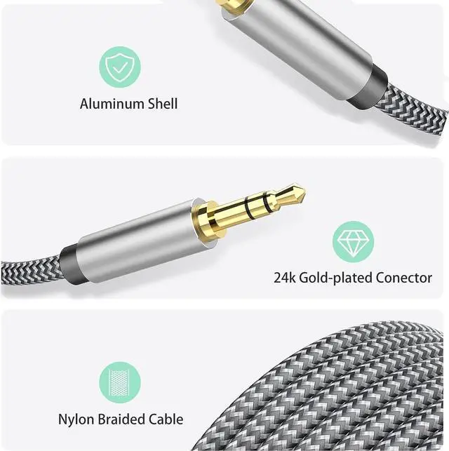 Alt view image 6 of 7 - Aux Cord 4ft 3.5mm Audio Cable - Nylon Braided 3.5mm Male to Male AUX Cable Cord for Car Headphones Home Stereos Speaker