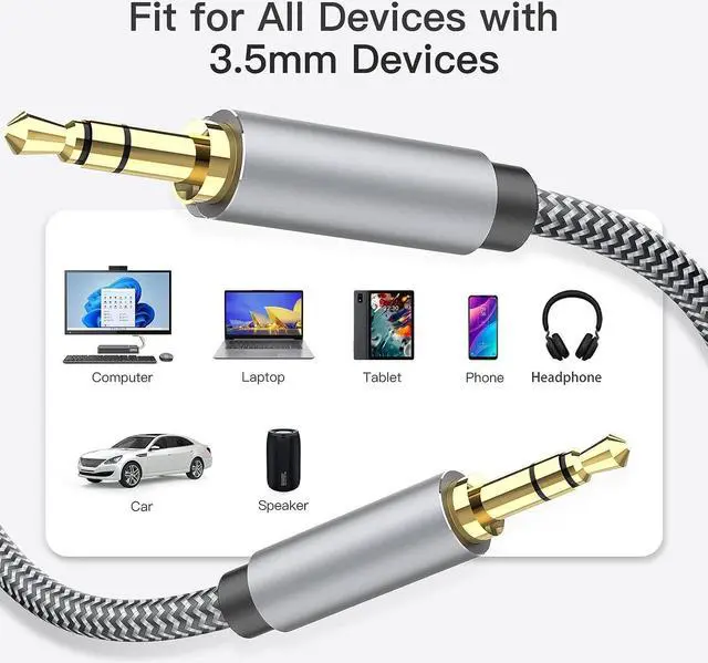 Alt view image 7 of 7 - Aux Cord 4ft 3.5mm Audio Cable - Nylon Braided 3.5mm Male to Male AUX Cable Cord for Car Headphones Home Stereos Speaker