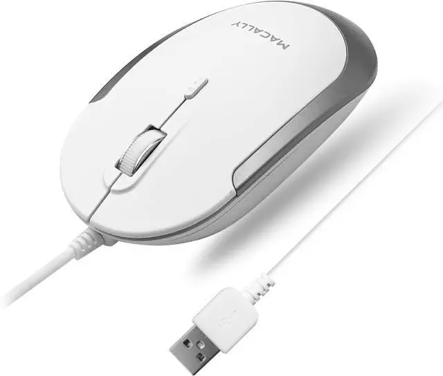 Main image of Macally Silent Wired Mouse - Slim & Compact USB Mouse for Apple Mac or Windows PC Laptop/Desktop - Designed with Optical Sensor & DPI Switch - Simple & Comfortable Wired Computer Mouse (White)