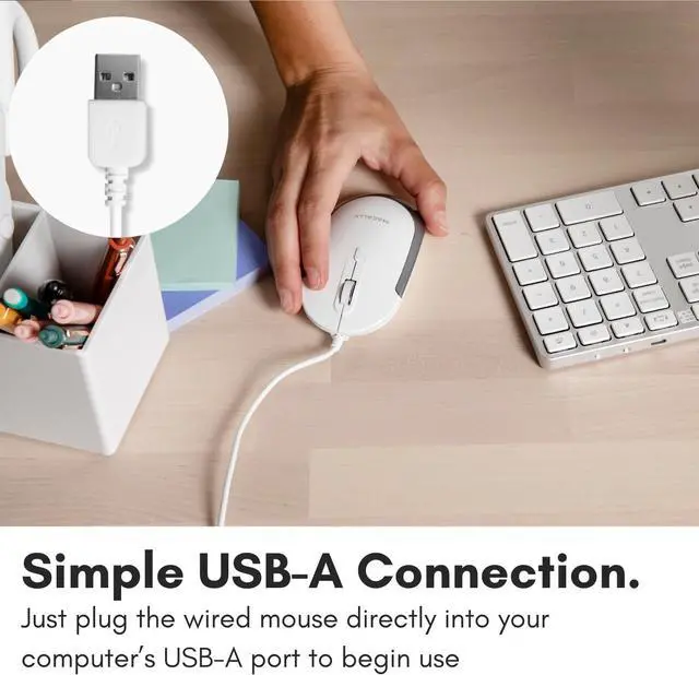 Alt view image 3 of 7 - Macally Silent Wired Mouse - Slim & Compact USB Mouse for Apple Mac or Windows PC Laptop/Desktop - Designed with Optical Sensor & DPI Switch - Simple & Comfortable Wired Computer Mouse (White)