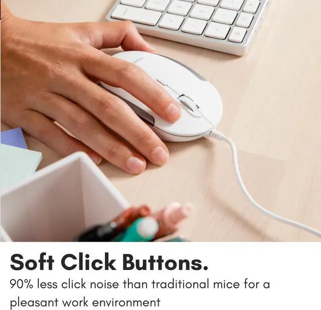 Alt view image 4 of 7 - Macally Silent Wired Mouse - Slim & Compact USB Mouse for Apple Mac or Windows PC Laptop/Desktop - Designed with Optical Sensor & DPI Switch - Simple & Comfortable Wired Computer Mouse (White)