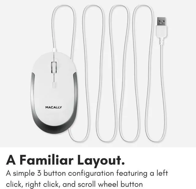 Alt view image 6 of 7 - Macally Silent Wired Mouse - Slim & Compact USB Mouse for Apple Mac or Windows PC Laptop/Desktop - Designed with Optical Sensor & DPI Switch - Simple & Comfortable Wired Computer Mouse (White)