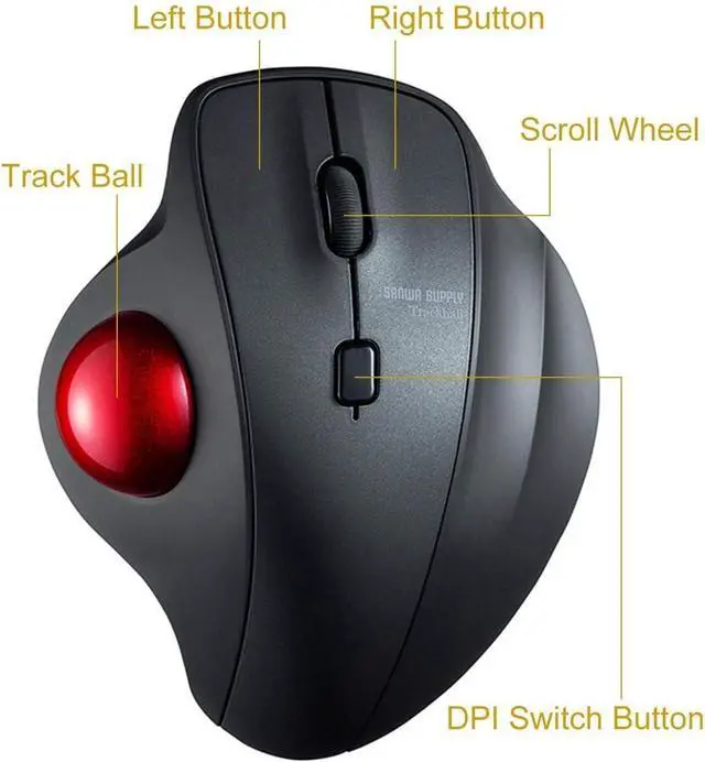 Alt view image 6 of 7 - SANWA 2.4G Wireless Ergonomic Trackball Mouse and 3-Device Bluetooth Keyboard with Touchpad, Silent Buttons Roller Mouse, 600-1600 DPI, Rechargeable Touchpad, Compatible with Mac, Laptop, PC, Windows