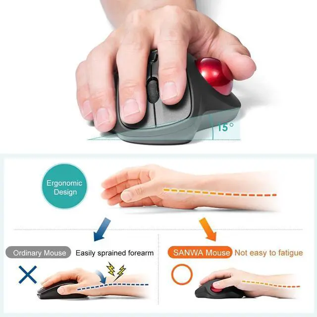 Alt view image 5 of 7 - SANWA 2.4G Wireless Trackball Mouse GMAWTB129BK + Orange 34mm Replacement Ball Bundle Set, Silent Click Rollerball Mouse, 600/800/1200/1600 DPI, Compatible with Mac, Laptop, PC, Windows, macOS