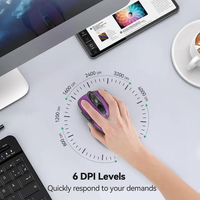 Alt view image 6 of 7 - Wireless Mouse for Laptop Silent Mouse Quiet Click Computer Mouse Wireless 6 Adjustable 4000 DPI Computer Mice - Purple