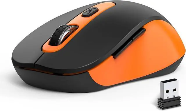 Main image of Wireless Mouse for Laptop, PC, Chromebook, Mac, MacBook, Silent Mouse with USB Nano Receiver, Side Button, 2400 DPI, Anti Slip Roller, 6 Button Ergonomics Cordless Computer Mice - Black Orange