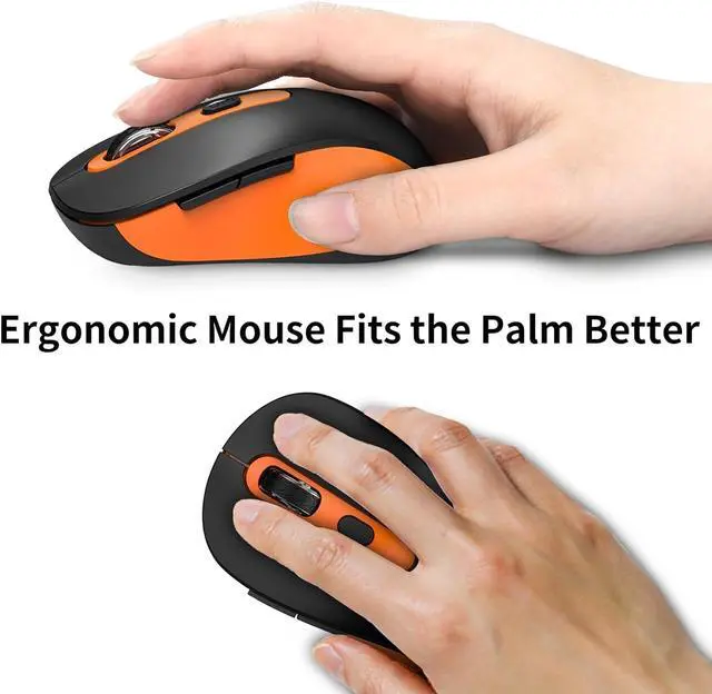 Alt view image 6 of 7 - Wireless Mouse for Laptop, PC, Chromebook, Mac, MacBook, Silent Mouse with USB Nano Receiver, Side Button, 2400 DPI, Anti Slip Roller, 6 Button Ergonomics Cordless Computer Mice - Black Orange