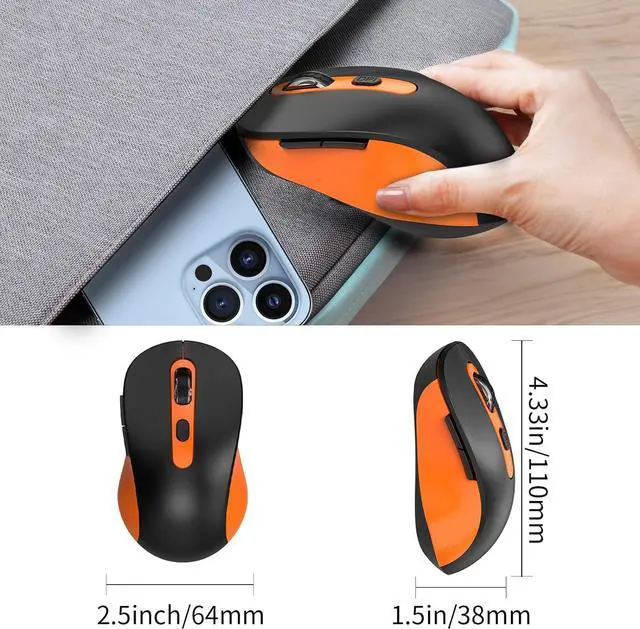 Alt view image 7 of 7 - Wireless Mouse for Laptop, PC, Chromebook, Mac, MacBook, Silent Mouse with USB Nano Receiver, Side Button, 2400 DPI, Anti Slip Roller, 6 Button Ergonomics Cordless Computer Mice - Black Orange