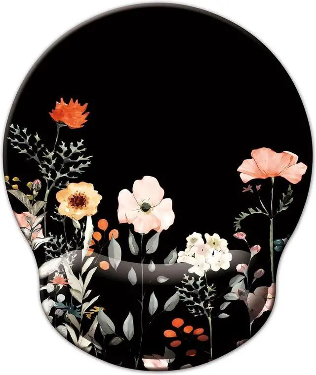 Main image of Mouse Pad with Wrist Support Ergonomic Mouse Pad with Memory Foam Wrist Rest Cushion Non-Slip Rubber Base Gaming Mice Pad for Home Office Computer Laptop Flower Black